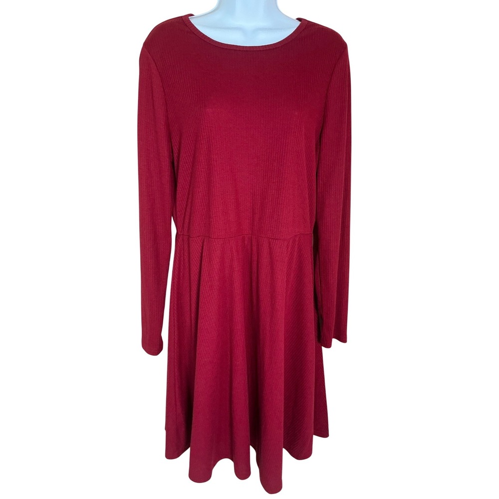 Unbranded Fit andFlare Dress Womens XL Burgundy Red Excellent Ribbed Long Sleeve